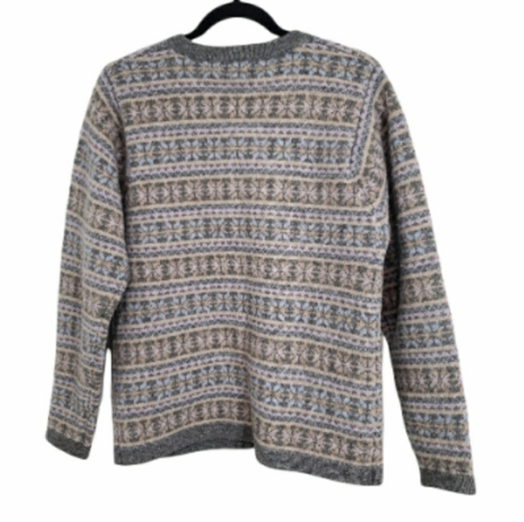 Vintage SKYR 100% Wool Nordic Fair Isle Gray Cardigan Sweater Size Small - Picture 2 of 8